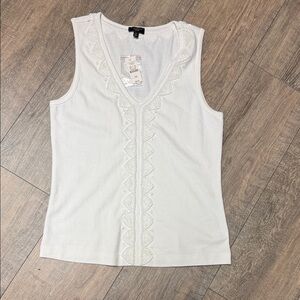 NWT Talbots White Beaded Lace-Trim V-Neck Tank